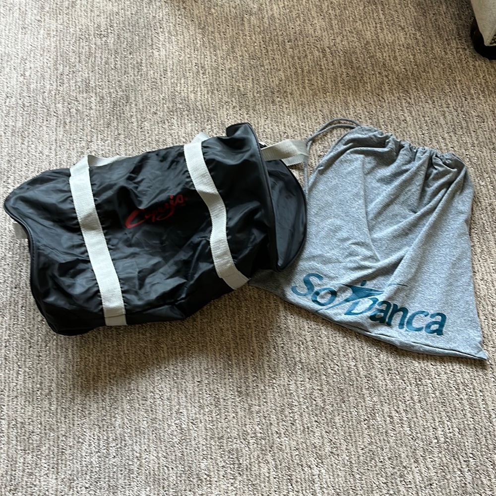 Black Capezio tote/duffle bag AND Gray “So Danca” drawstring bag